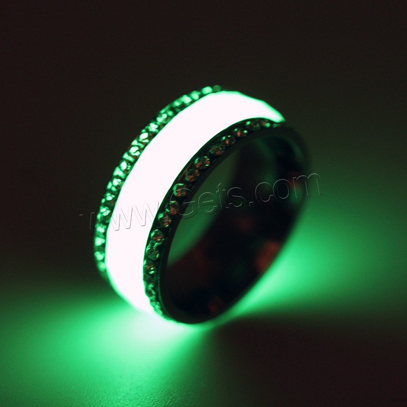 Нержавеющая сталь Rhinestone палец кольцо, нержавеющая сталь, Мужская & разный размер для выбора & блестящий в ночи & со стразами, 8x2mm, продается PC