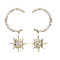 Cubic Zirconia Micro Pave Brass Earring, Moon and Star, plated, micro pave cubic zirconia & for woman 