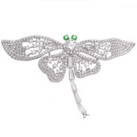 Brass Brooch, Dragonfly, platinum plated, micro pave cubic zirconia & for woman 