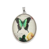 Decal Zinc Alloy Pendants, with Glass, Flat Oval, platinum color plated lead & cadmium free Approx 