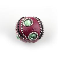 Indonesia Beads, with Zinc Alloy, Drum, platinum color plated, with rhinestone Approx 2mm 
