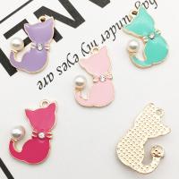 Zinc Alloy Pendant, with Plastic Pearl, Cat, gold color plated, enamel & with rhinestone Approx 2-3mm 
