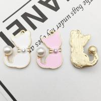 Zinc Alloy Pendant, with Plastic Pearl, Cat, gold color plated, enamel Approx 2-3mm 