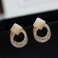 Zinc Alloy Stud Earring, with Cats Eye, plated, for woman & with rhinestone 