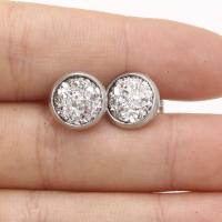 Stainless Steel Stud Earring, with Resin Rhinestone, Flat Round, for woman 8mm 