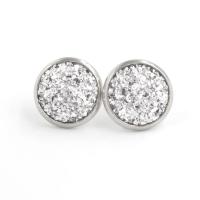 Stainless Steel Stud Earring, with Resin, Flat Round, for woman 12mm 