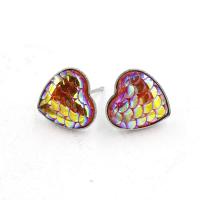 Stainless Steel Stud Earring, with Resin, Heart, for woman 12mm 