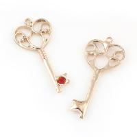 Zinc Alloy Key Pendants, gold color plated, with rhinestone Approx 1.5mm 