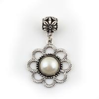 Zinc Alloy European Pendant, with ABS Plastic Pearl, Flower, antique silver color plated, without troll Approx 5mm 