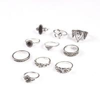 Zinc Alloy Ring Set, silver color plated, for woman & enamel, US Ring .5 