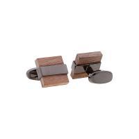 Brass Cufflinks, with Wood, Square, plated, Unisex 