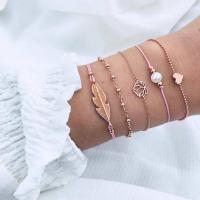 alliage de zinc Set de bracelet, avec Ciré Nylon & perle de verre, avec 1.5 inch chaînes de rallonge, Placage de couleur d'or, pour femme & 5 brins Environ 9-9.5 pouce, Vendu par fixé