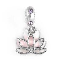Zinc Alloy Flower Pendants, Lotus, silver color plated, Double Layer & enamel & with rhinestone, lead & cadmium free Approx 2.5mm 