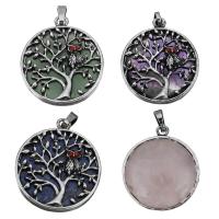 Gemstone Brass Pendants, with Gemstone, Tree, antique silver color plated & with rhinestone Approx 