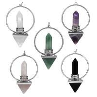 Gemstone Brass Pendants, with Gemstone, silver color plated Approx 5mm 