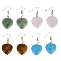 Brass Drop Earring, with Gemstone, Heart, silver color plated & faceted 45mm 