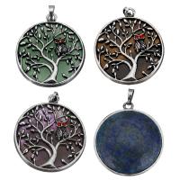 Gemstone Brass Pendants, with Gemstone, Tree, antique silver color plated & with rhinestone Approx 
