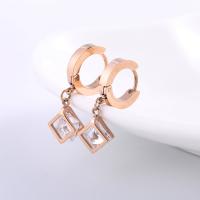 Stainless Steel Huggie Hoop Drop Earring, with Crystal, rose gold color plated, for woman 