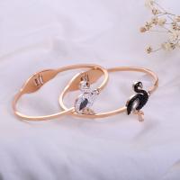 Stainless Steel Bangle, rose gold color plated, for woman & with rhinestone Inner Approx 57mm 