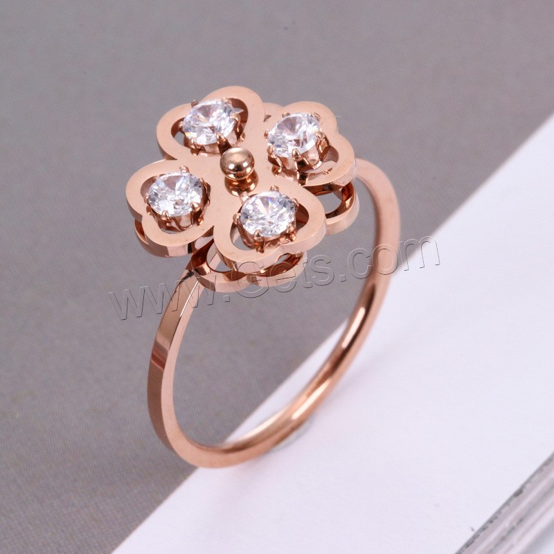 Rhinestone Stainless Steel Finger Ring, rose gold color plated, different size for choice & for woman & with rhinestone, Sold By PC