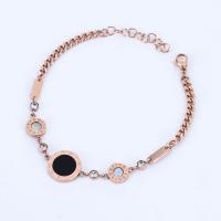 Stainless Steel Bracelet, with Black Shell & White Shell, rose gold color plated, twist oval chain & for woman & with rhinestone Approx 7.8 Inch 