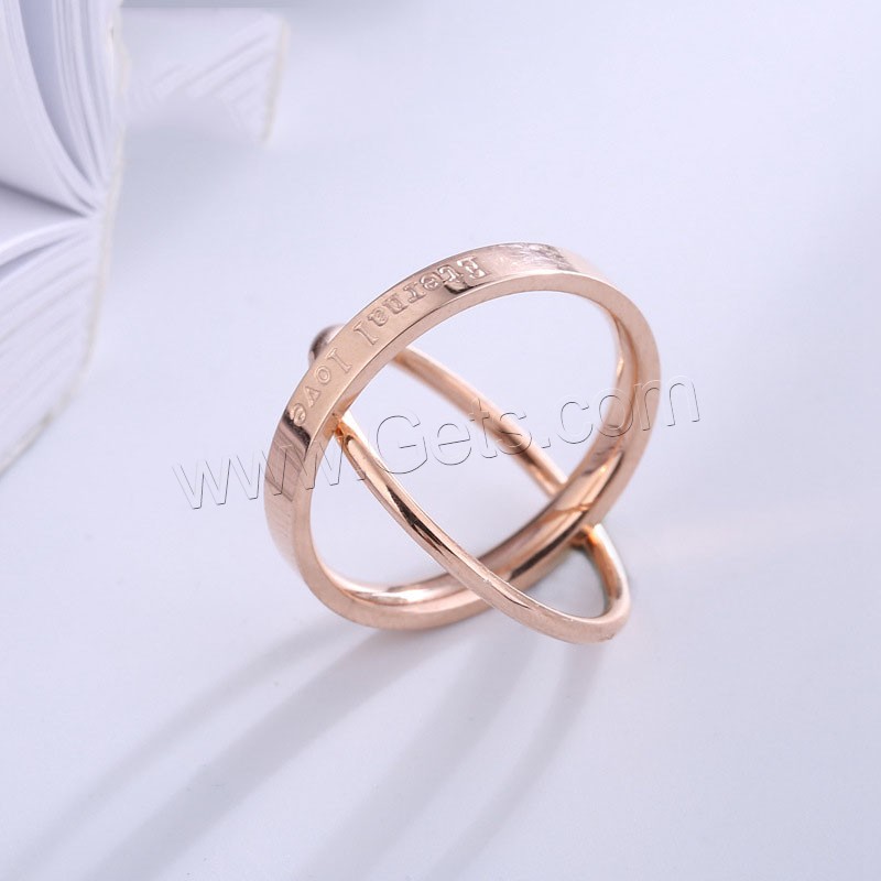 Stainless Steel Double Finger Ring, rose gold color plated, different size for choice & with letter pattern & for woman, 3mm, Sold By PC