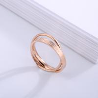 Stainless Steel Double Finger Ring, rose gold color plated & with letter pattern & for woman, 3mm 