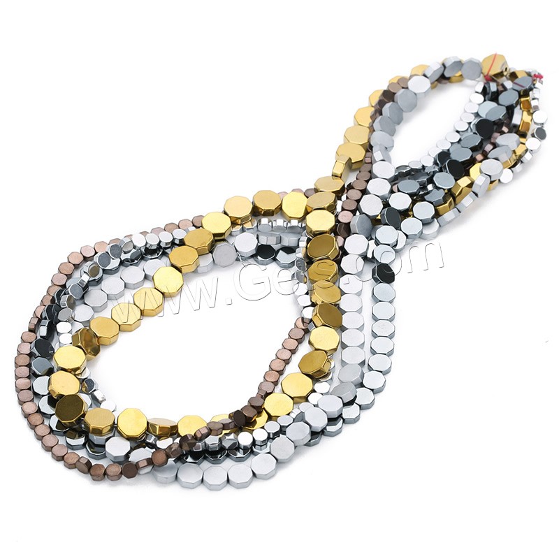 Farbige Magnetische Hämatit Perlen, Vieleck, verschiedene Größen vorhanden, keine, Bohrung:ca. 2mm, Länge:ca. 15 ZollInch, verkauft von Strang