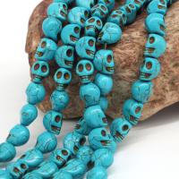 Perles en Turquoise naturelle, avec fil en cristal, crane, 14mm Environ 1-2mm Environ 15 pouce, Environ Vendu par brin