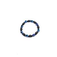 Hematite Bracelet, with Crystal Thread, elastic & evil eye pattern & for man Approx 8 Inch 
