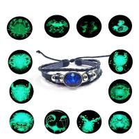 Cuir bracelet, avec Ciré Nylon & verre & acier inoxydable, 12 Signes du Zodiaque, Placage, temps bijou bijoux & unisexe & réglable & modèles différents pour le choix & 3 brins & lumineux Environ 7-10 pouce, Vendu par brin