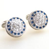 Brass Cufflinks, with Crystal, Flat Round, plated, Unisex & faceted 