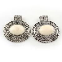 Resin Zinc Alloy Pendants, with Resin, Flat Oval, antique silver color plated, lead & cadmium free Approx 5mm 