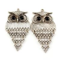 Resin Zinc Alloy Pendants, with Resin, Owl, antique silver color plated, with rhinestone, lead & cadmium free Approx 2mm 