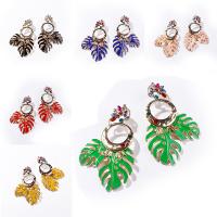 Enamel Zinc Alloy Drop Earring, Leaf, gold color plated, Bohemian style & for woman & with rhinestone 