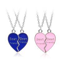 Zinc Alloy Puzzle Friendship Necklace, with 1.96lnch extender chain, Heart, platinum color plated, oval chain & with letter pattern & for woman & enamel Approx 17.7 Inch 