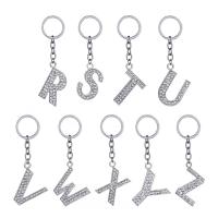 Rhinestone Zinc Alloy Key Chain, Alphabet Letter, platinum color plated & with letter pattern & for woman & with rhinestone, 30mm 