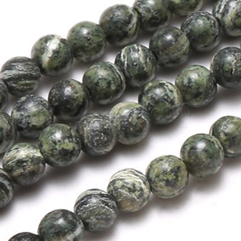 Zebra-Jaspis Perle, Grüner Zebra-Jaspis, rund, verschiedene Größen vorhanden, Bohrung:ca. 1mm, verkauft von Strang