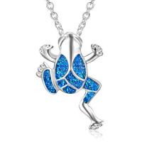 Ожерелье цинкового сплава , цинковый сплав, Лягушка, плакирован серебром, Овальный цепь & Женский & Эпоксидная стикер, голубой длина:Приблизительно 18.1 дюймовый, продается Strand