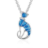 Ожерелье цинкового сплава , цинковый сплав, Кошка, плакирован серебром, Овальный цепь & Женский & Эпоксидная стикер, голубой длина:Приблизительно 18.1 дюймовый, продается Strand