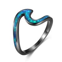 Brass Finger Ring, with Opal, gold black plated & for woman 