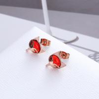 Stainless Steel Stud Earring, with Crystal, Fox, rose gold color plated, for woman, 12mm 