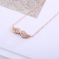 Stainless Steel Jewelry Necklace, with 2inch extender chain, Wing Shape, rose gold color plated, oval chain & for woman & with rhinestone Approx 15.7 Inch 