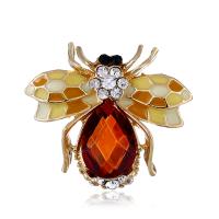 Zinc Alloy Brooch, with Crystal, gold color plated, for woman & enamel & with rhinestone, multi-colored 