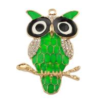 Zinc Alloy Animal Pendants, Owl, gold color plated, enamel & with rhinestone, lead & cadmium free Approx 3mm 
