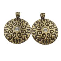 Zinc Alloy Flat Round Pendants, antique bronze color plated, with rhinestone, lead & cadmium free Approx 