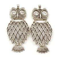 Zinc Alloy Animal Pendants, Owl, antique silver color plated, with rhinestone, lead & cadmium free Approx 