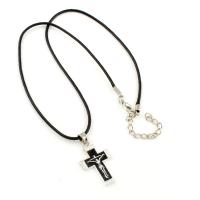 PU Leather Necklace, with Zinc Alloy, with 5cm extender chain, Crucifix Cross, silver color plated Approx 17.4 Inch 
