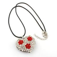 PU Leather Necklace, with Zinc Alloy, with 5cm extender chain, Heart, antique silver color plated, with rhinestone Approx 17.4 Inch 