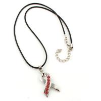 PU Leder Halskette, mit Zinklegierung, mit Verlängerungskettchen von 5cm, Schleife, silberfarben plattiert, mit Strass, 20x34x3mm, Länge:ca. 17.4 ZollInch, verkauft von Strang